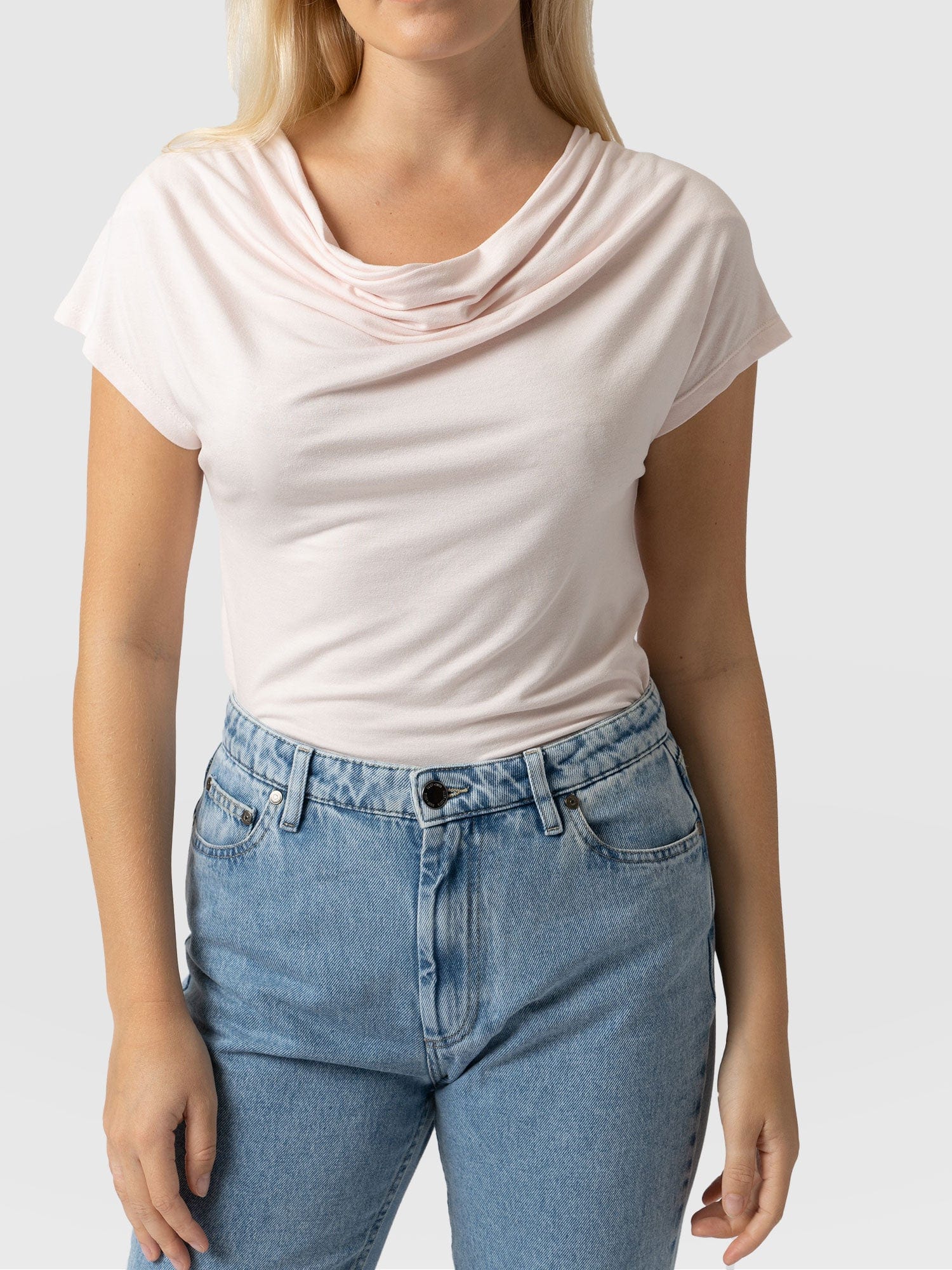 Cowl Neck Tee - Pastel Pink